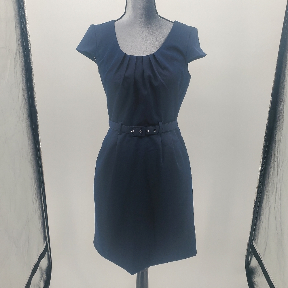 Olivia Matthews Navy Blue Career Wear Scoop Neck Short Sleeve Dress Size 8P